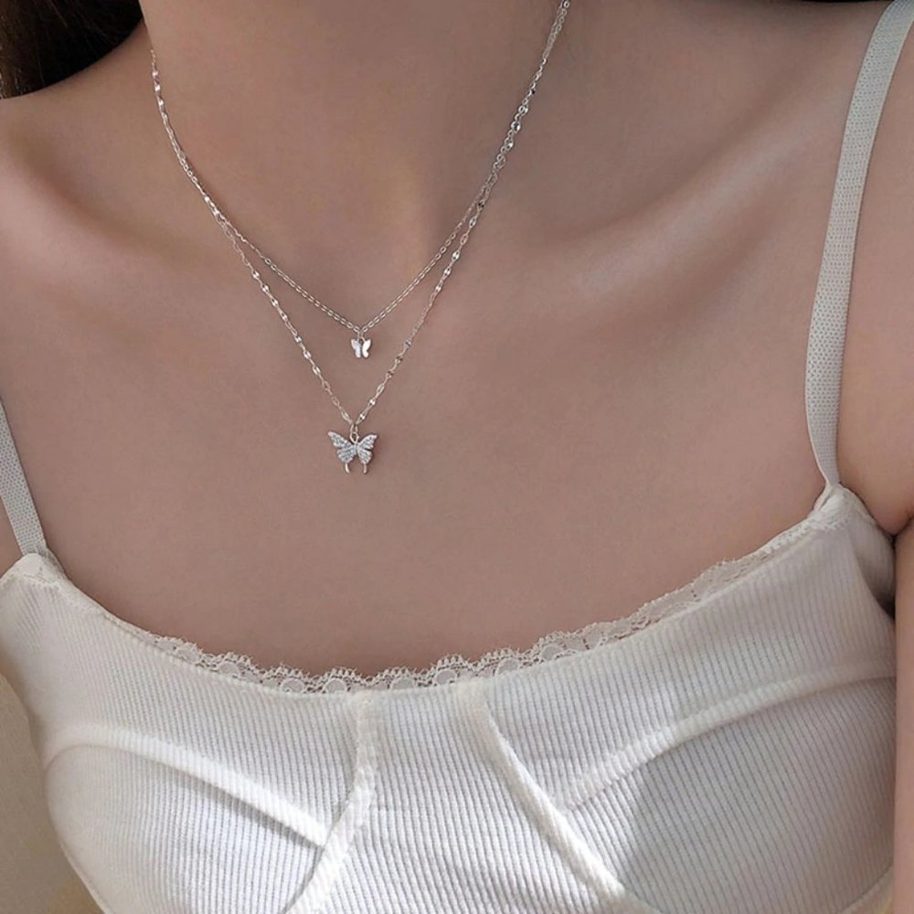 *925 Sterling Silver Diamond Butterfly Necklace A1 - Picture 7 of 11